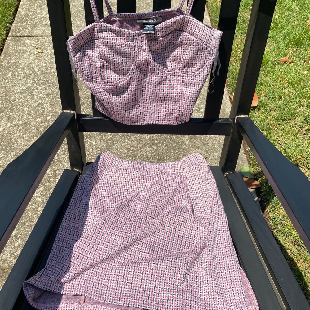 Pink CLUELESS vibe skirt and crop top set